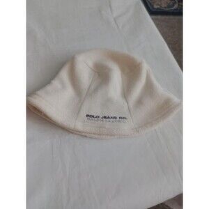 Y2K Polo Jeans Co Ralph Lauren Bucket Hat Cream Polyester Fleece Embroidered